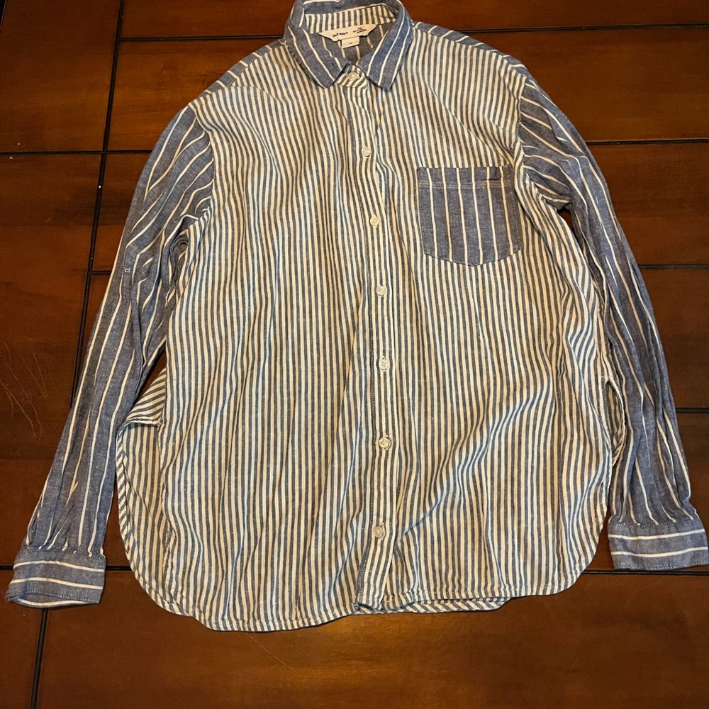 Old Navy Blue and White Striped Casual Shirt